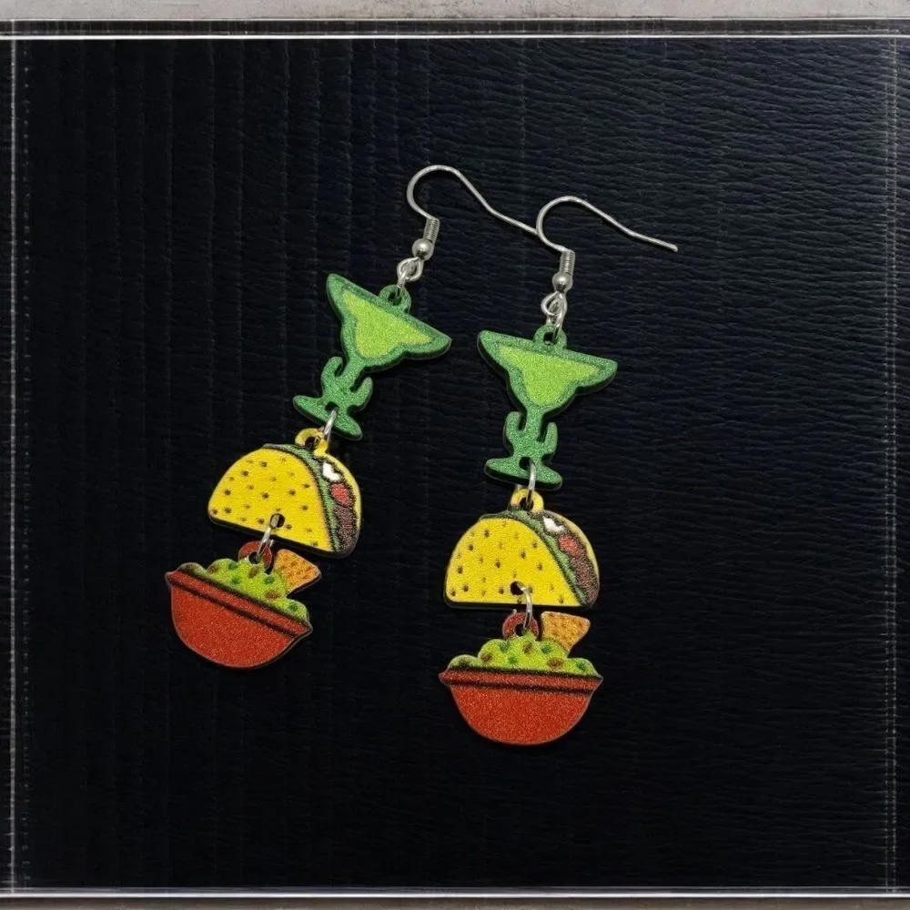 Taco Margarita Guac Earrings Cinco de Mayo Mexican Fiesta Taco Tuesday Wood New